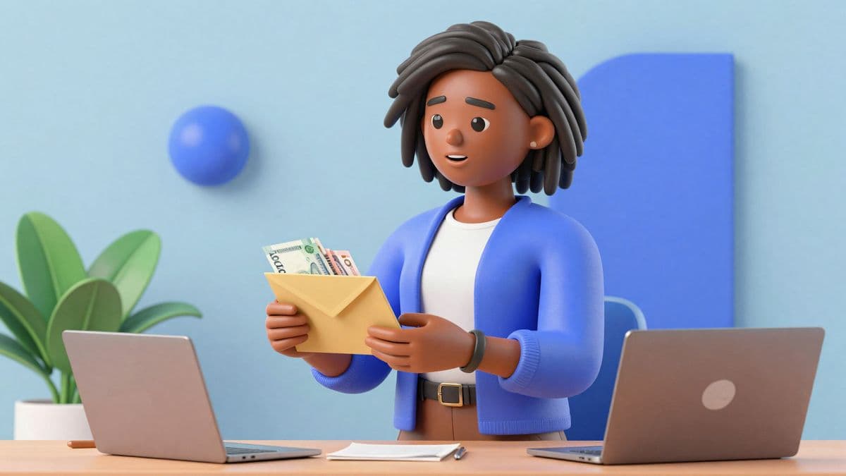 Illustration of a founder receiving grant funds at her laptop.